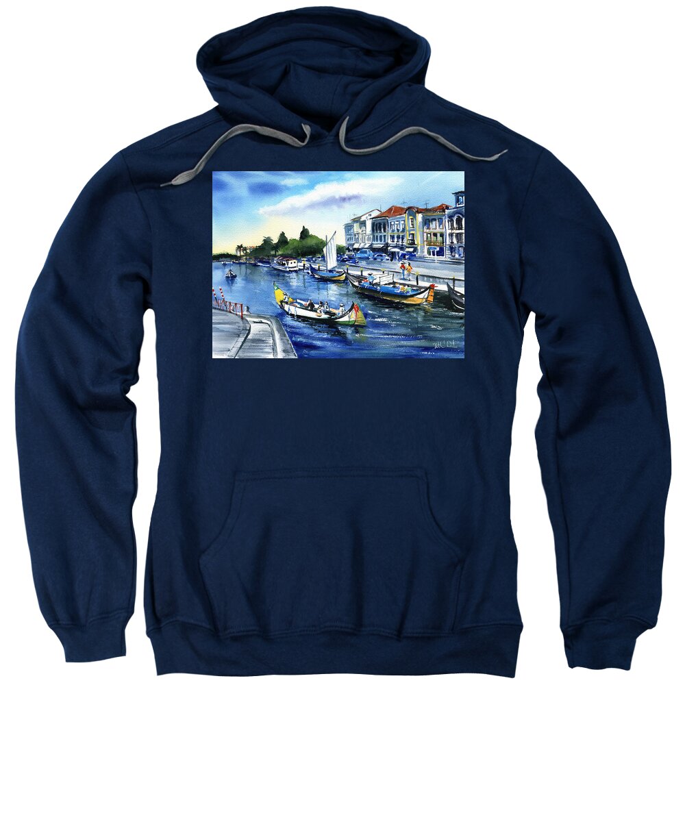 Portugal Sweatshirt featuring the painting A Pleasant Day In Aveiro Portugal by Dora Hathazi Mendes