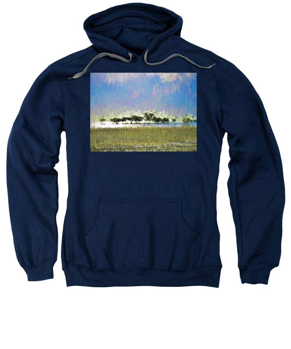 Modern Abstract Art Sweatshirt featuring the mixed media Abstract Painted Beach Scene by Joan Stratton