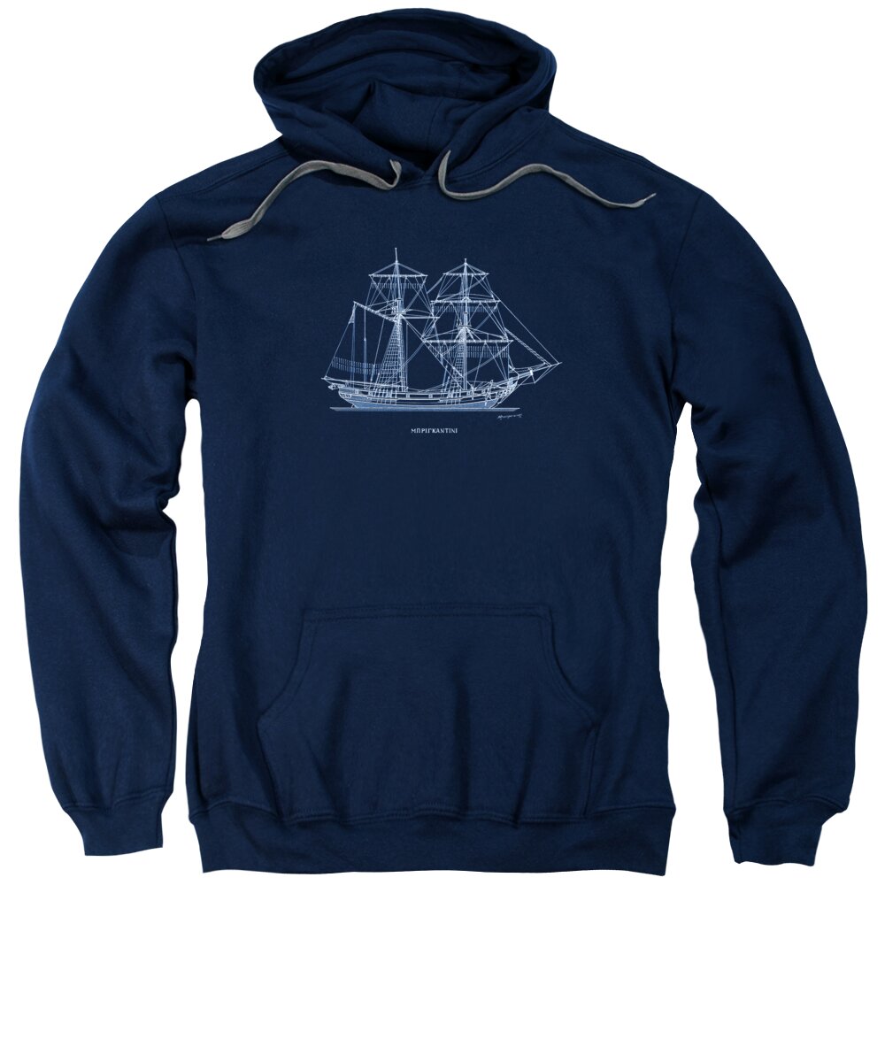Sailing Vessels Sweatshirt featuring the drawing Brigantine - traditional Mediterranean sailing ship by Panagiotis Mastrantonis