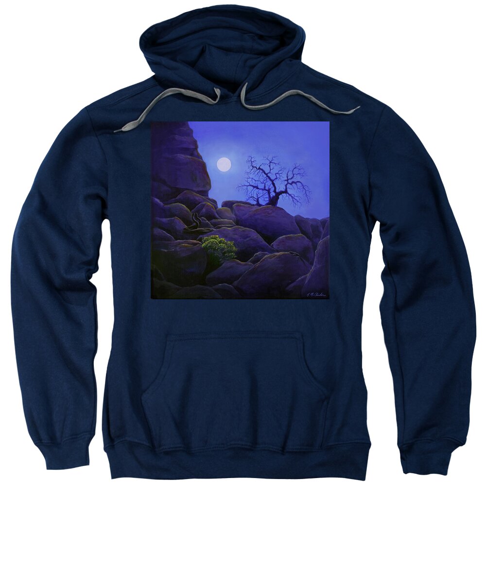 Kim Mcclinton Sweatshirt featuring the painting Ghost Tree in Blue Desert Moon by Kim McClinton