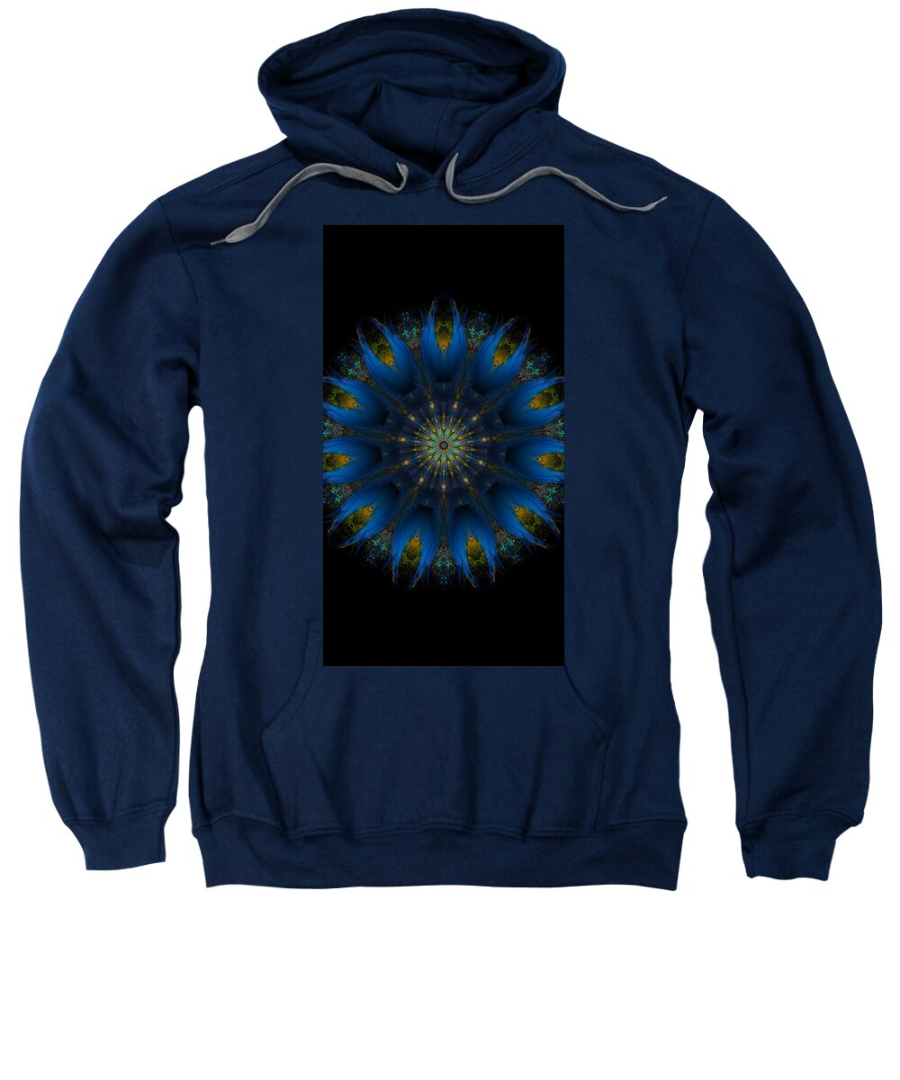 The Kosmic Blue Gold Mandala Of Kreation Is A Powerful Symbol Of Cosmic Creation. It Is A Representation Of The Divine Energy That Is The Source Of All Life. Its Colors Are Blue And Gold Sweatshirt featuring the digital art Blue Gold Mandala by Michael Canteen