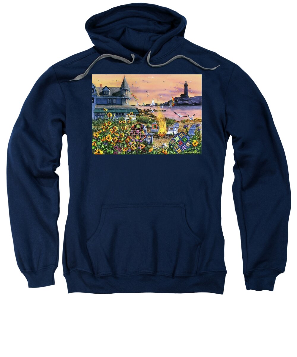 Victorian Home Sweatshirt featuring the painting By the Sea by Diane Phalen