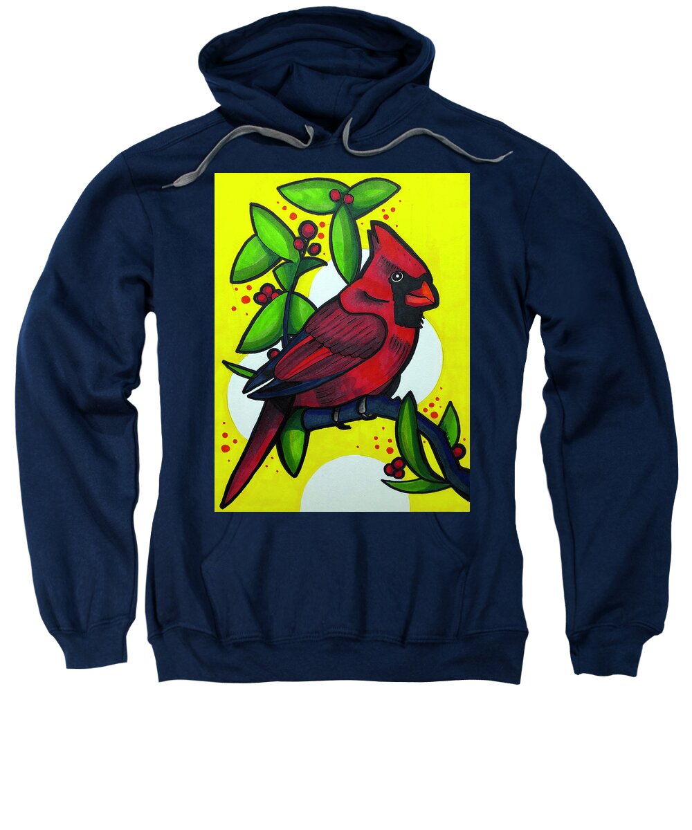 American Cardinal Sweatshirt featuring the drawing Cardinal With Berries by Creative Spirit