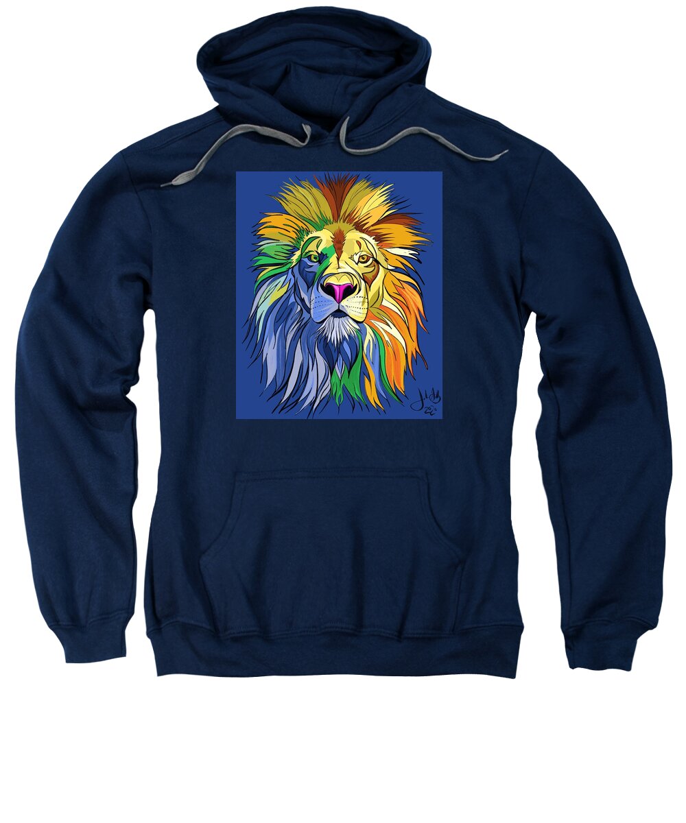 Lion Sweatshirt featuring the digital art Colorful Lion Illustration by John Gibbs