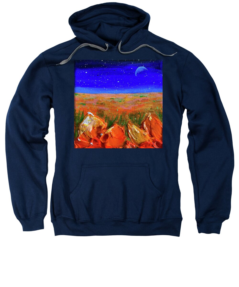 Poppy Sweatshirt featuring the painting Cosmic Poppy Field by Ashley Wright