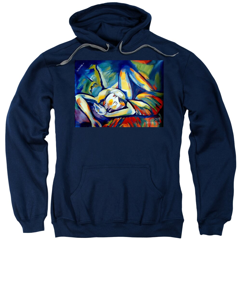 Nude Figures Sweatshirt featuring the painting Distressful by Helena Wierzbicki