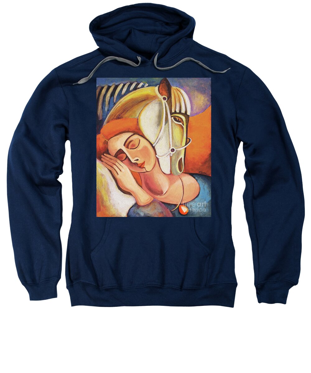 Woman And Horse Sweatshirt featuring the painting Dream Keeper by Eva Campbell