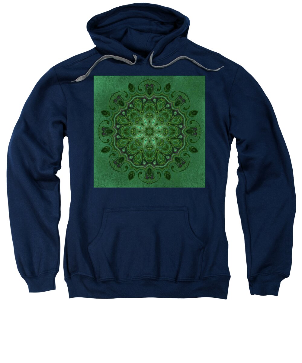 Mandala Sweatshirt featuring the digital art Emerald Mandala by Irene Moriarty