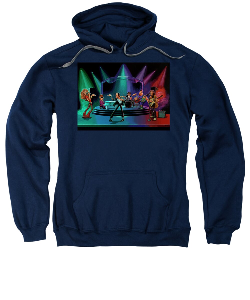Legends Sweatshirt featuring the painting Gabriel Soares Music Legends in Concert Painting by Paul Meijering
