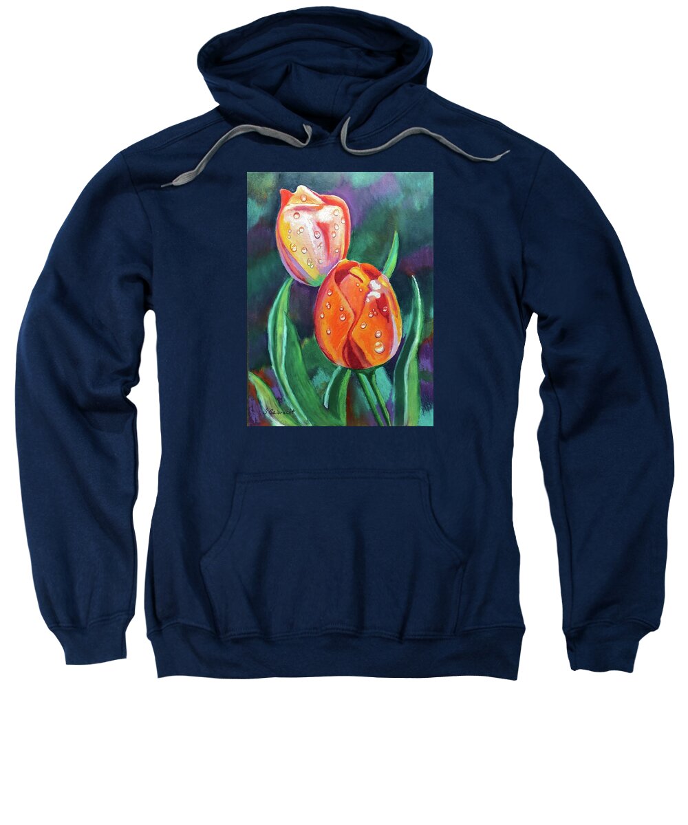Tulips Sweatshirt featuring the painting Glenveagh Tulips by Shirley Galbrecht