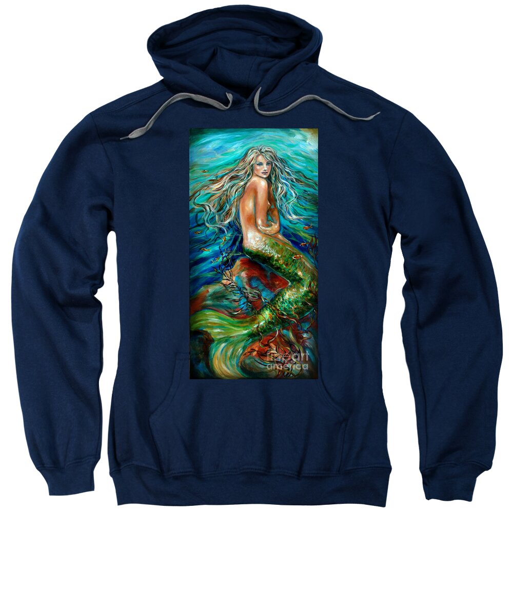 Mermaid Sweatshirt featuring the painting Glorious Depths by Linda Olsen