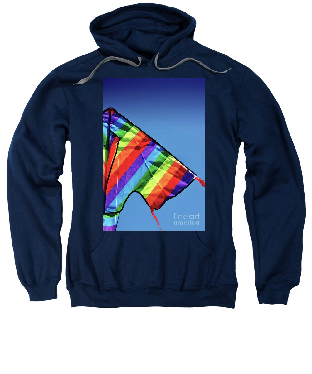 Summer Sweatshirt featuring the photograph Hello Summer sample text with bright colorful kite flying high o by Milleflore Images