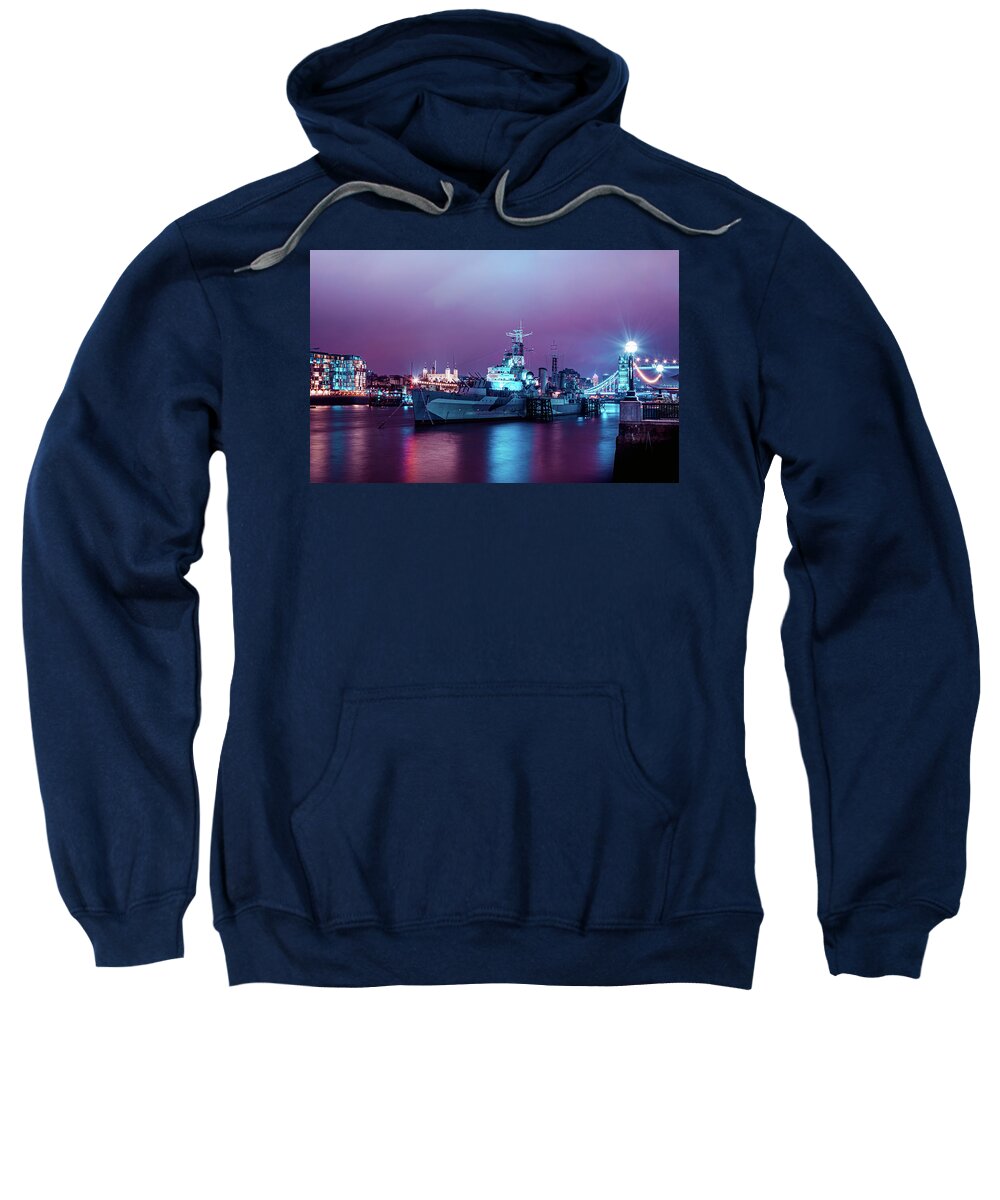  Sweatshirt featuring the photograph HMS Belfast Ship by Angela Carrion Photography