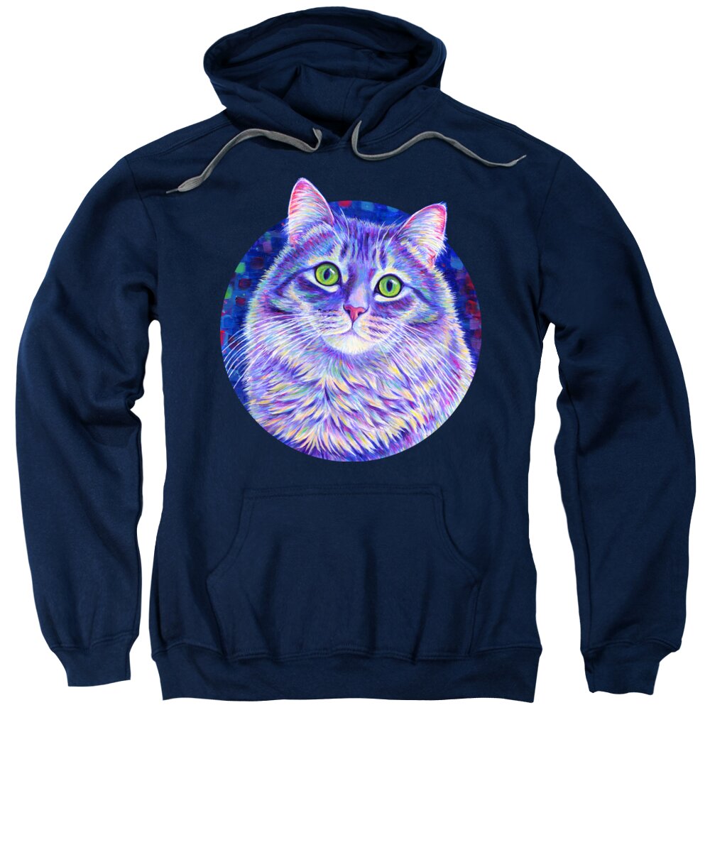 Gray Tabby Sweatshirt featuring the painting Iridescence - Colorful Gray Tabby Cat by Rebecca Wang