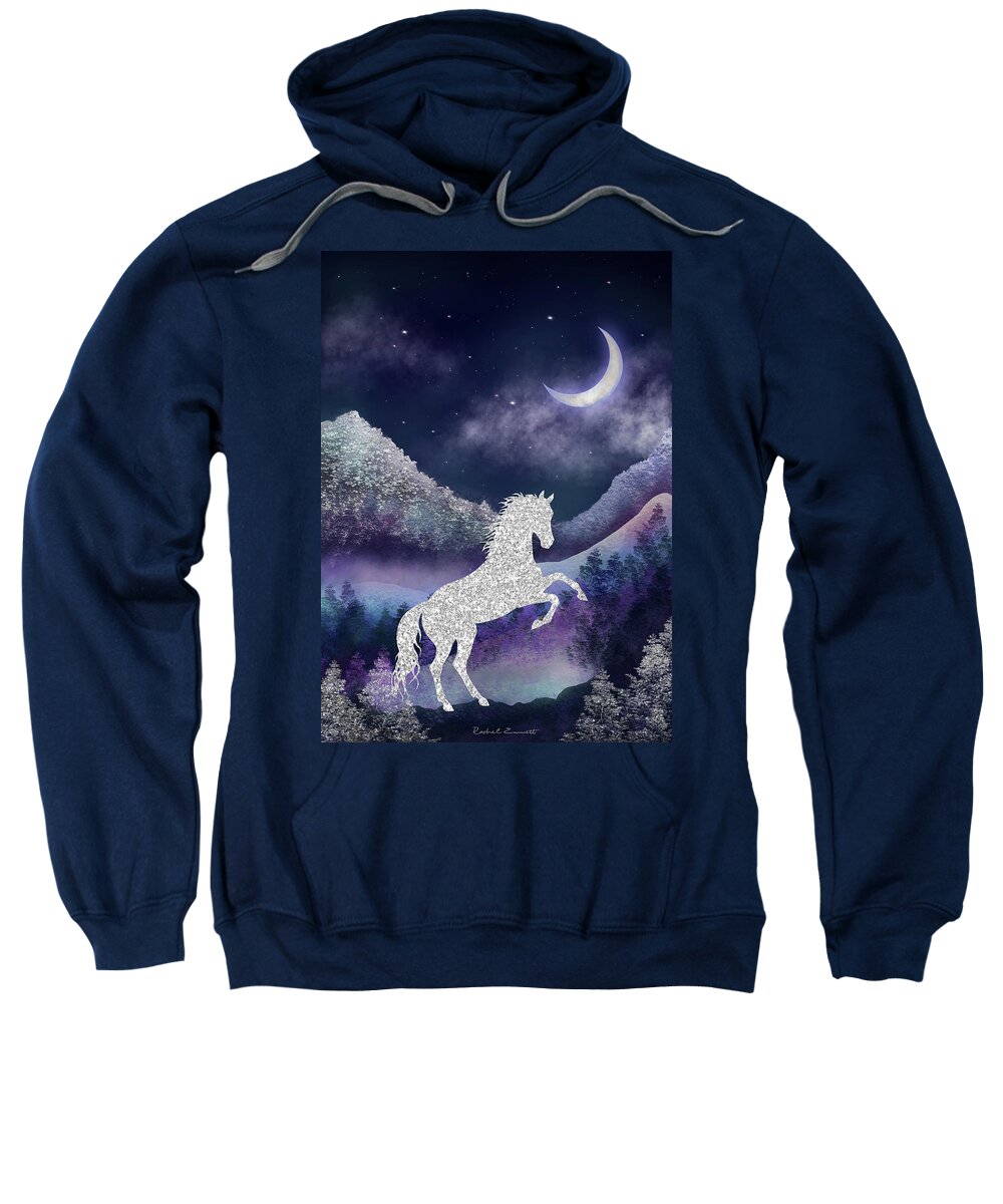 Horse Sweatshirt featuring the painting Moonlit Wild Horse by Rachel Emmett