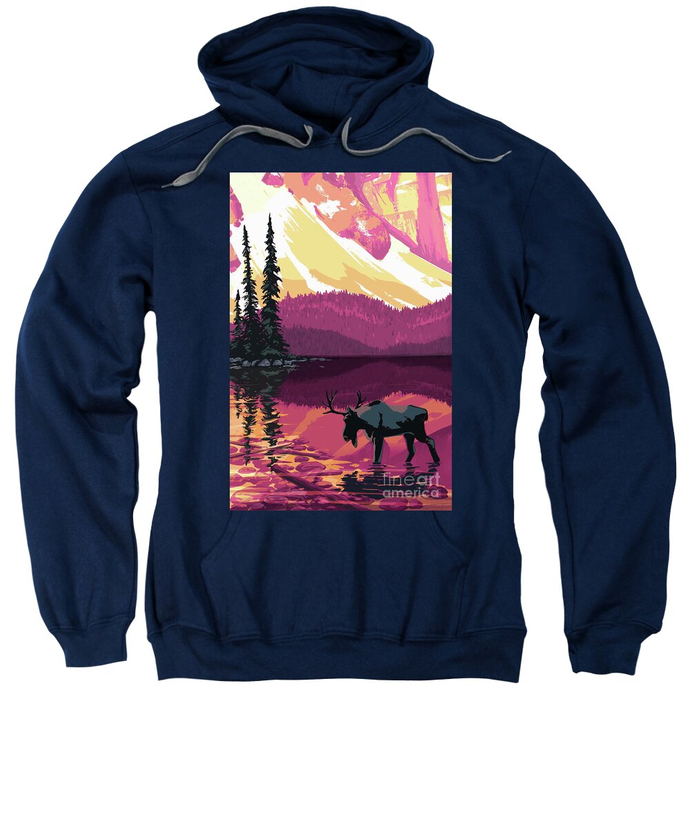 Moraine Lake Sweatshirt featuring the painting Moraine Lake Moose by Sassan Filsoof