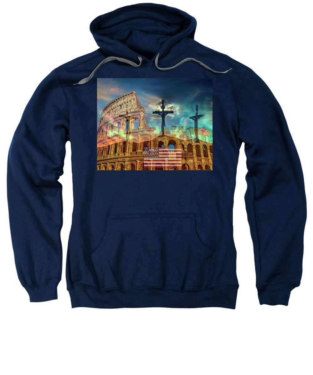 Jesus Sweatshirt featuring the digital art Nations Rise and Fall by Norman Brule