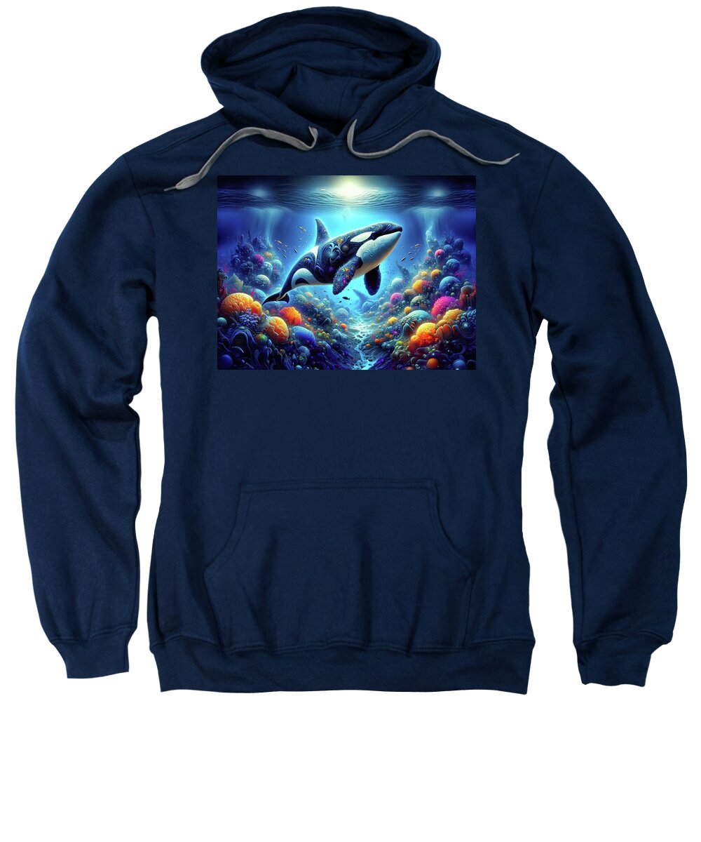 Orca Sweatshirt featuring the digital art Nebula of the Deep by Bill and Linda Tiepelman
