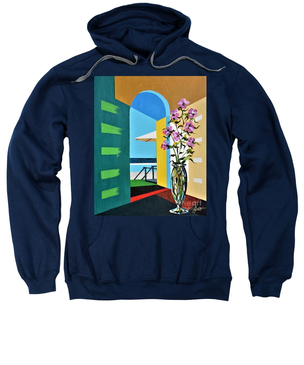 Still Life Sweatshirt featuring the painting Ocean View by Sinisa Saratlic