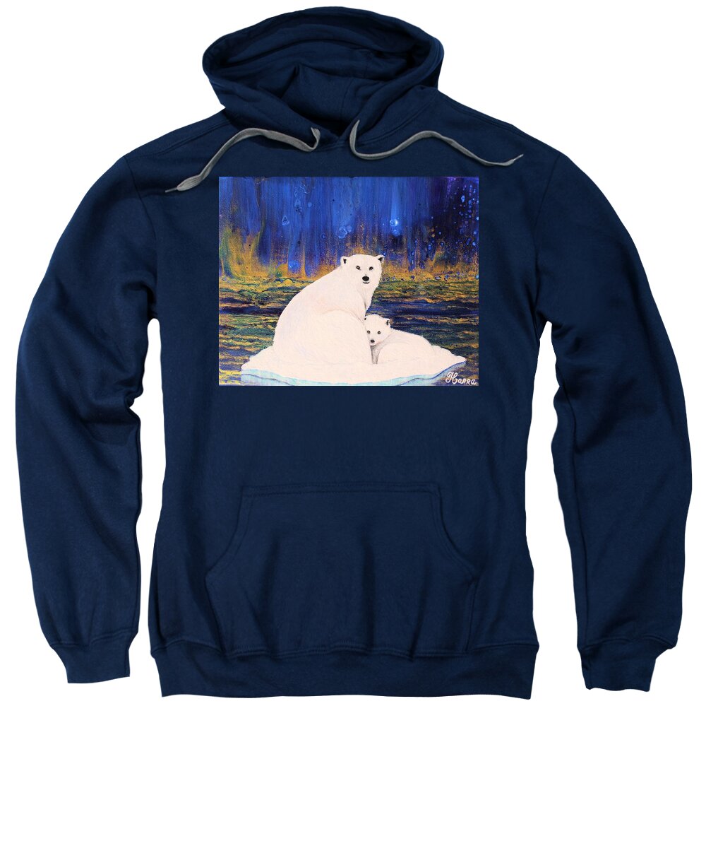 Wall Art Home Decor Art Wall Art Gallery Acrylic Painting Abstract Art Pouring Art Pouring Technique White Bear White Bears Animals Wild Animals North Pole Northern Lights Gift Idea My Animals I Love Animals Bears Blue And Gold Sweatshirt featuring the painting Polar Bears in the Arctic by Tanya Harr