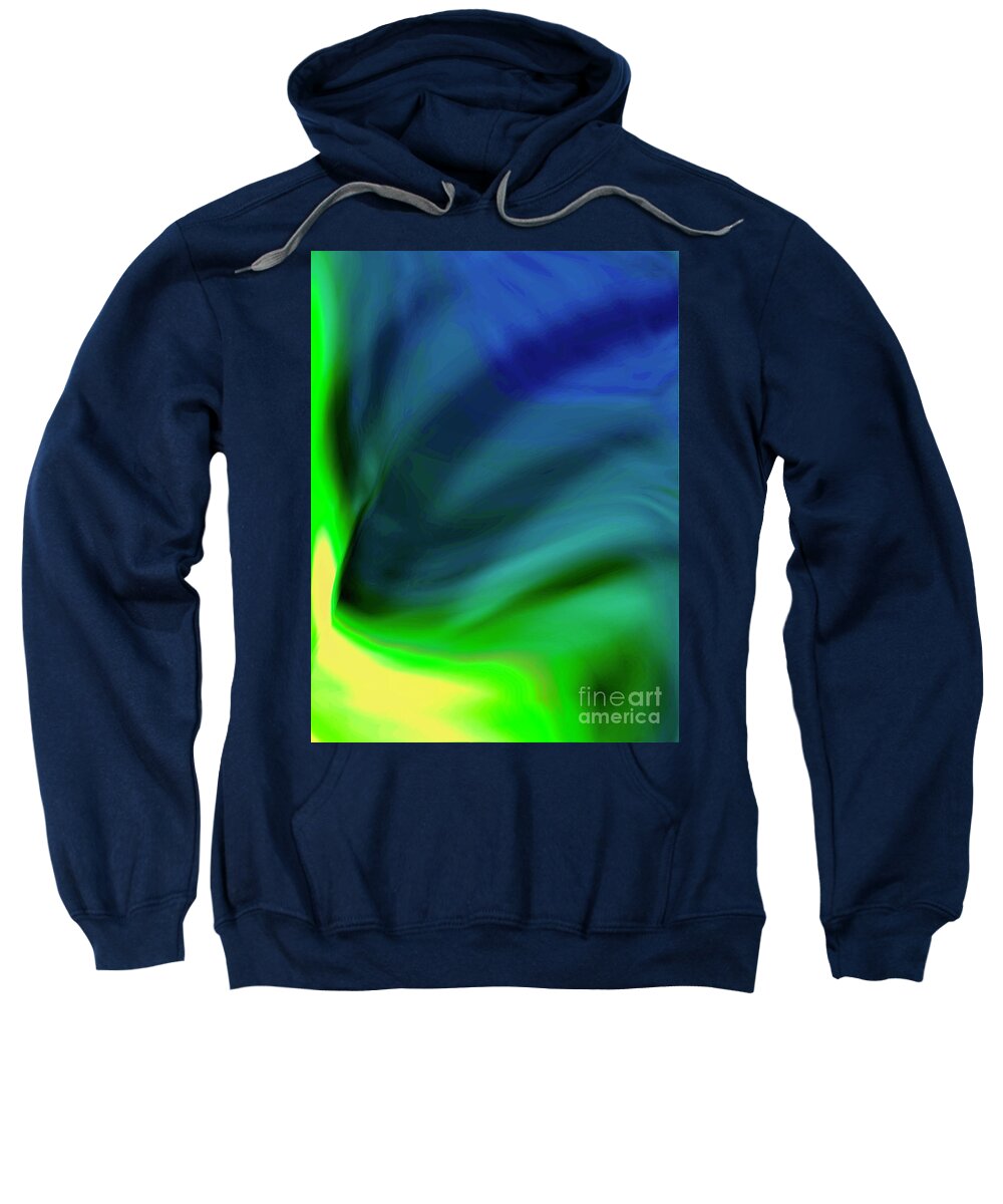 Vibrant Blue And Green Sweatshirt featuring the digital art Seasons Altered by Glenn Hernandez