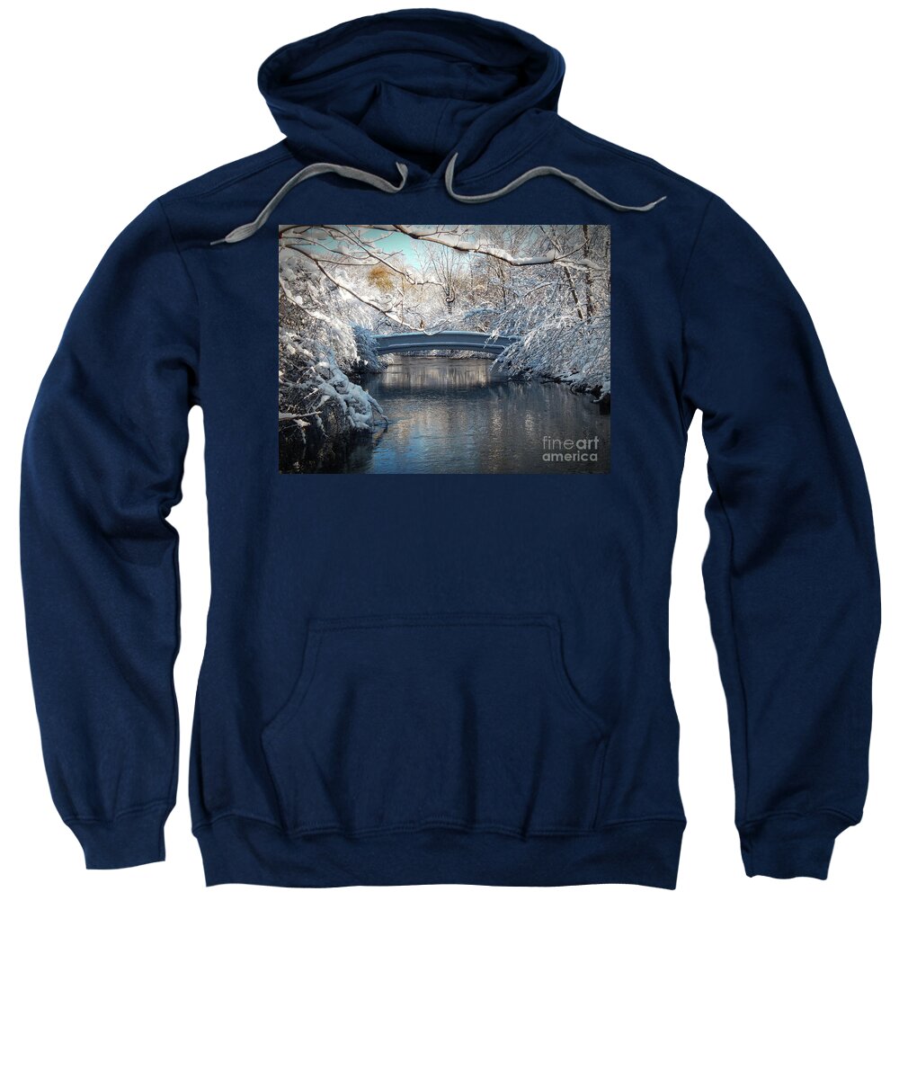 Snow Sweatshirt featuring the photograph Snow Covered Bridge by Phil Perkins