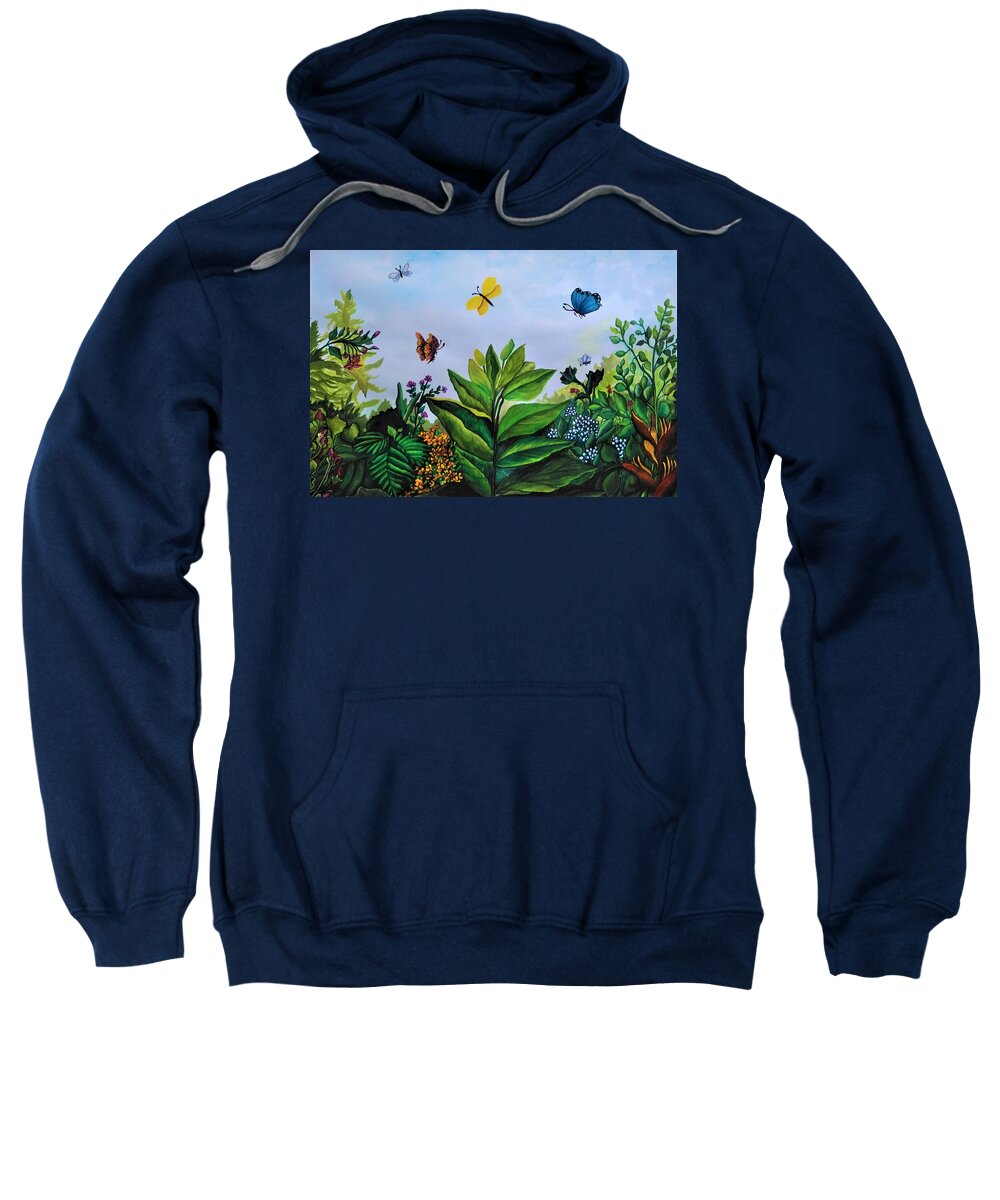 Garden Sweatshirt featuring the painting Butterfly garden by Tara Krishna
