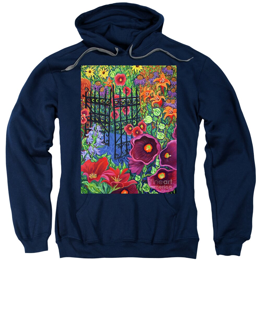 Southwest Flowers Sweatshirt featuring the painting Summer Gate by Cathy Carey