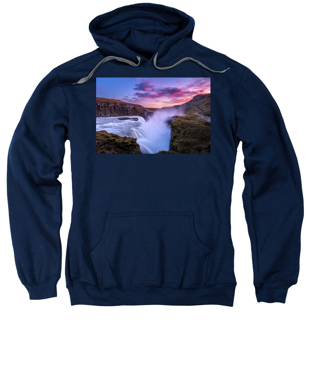 Gullfoss Sweatshirt featuring the photograph Sunset at Gullfoss by Alexios Ntounas