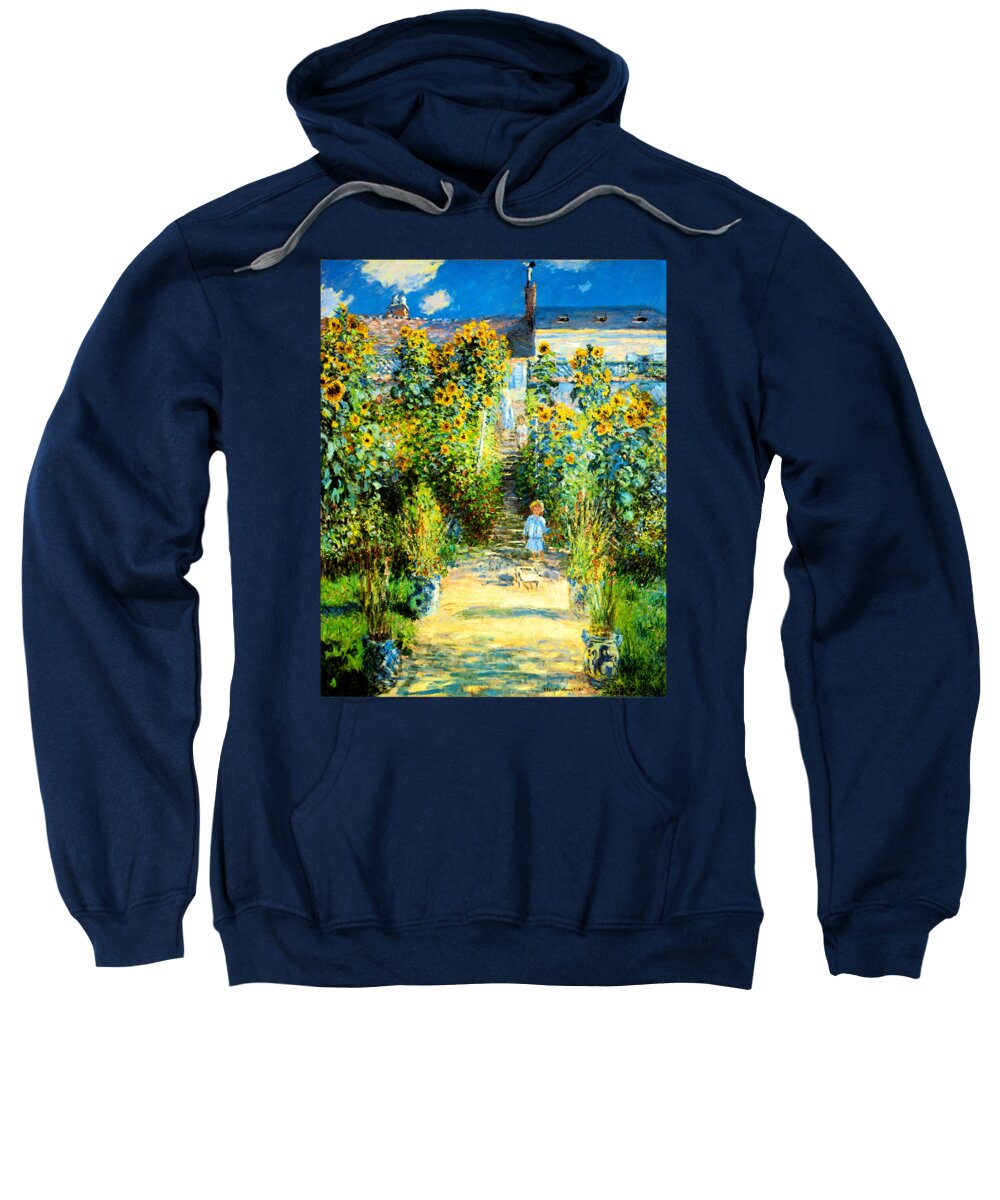 Claude Monet Sweatshirt featuring the painting The Artists Garden at Vetheuil 1880 by Claude Monet
