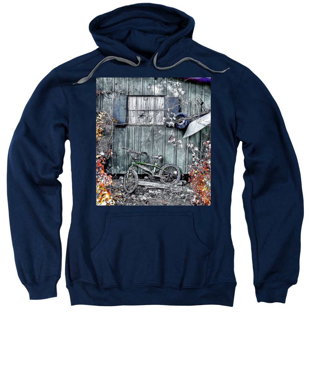Old Bicycle Sweatshirt featuring the photograph The Back Lot by Randall Dill