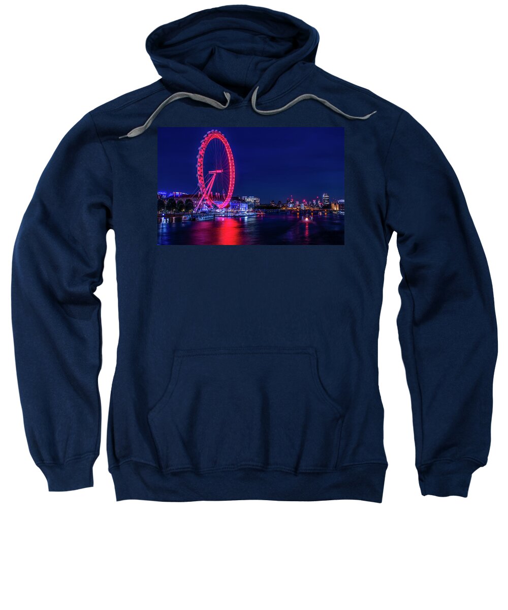 London Sweatshirt featuring the photograph The London Eye Bright Red by Joseph S Giacalone