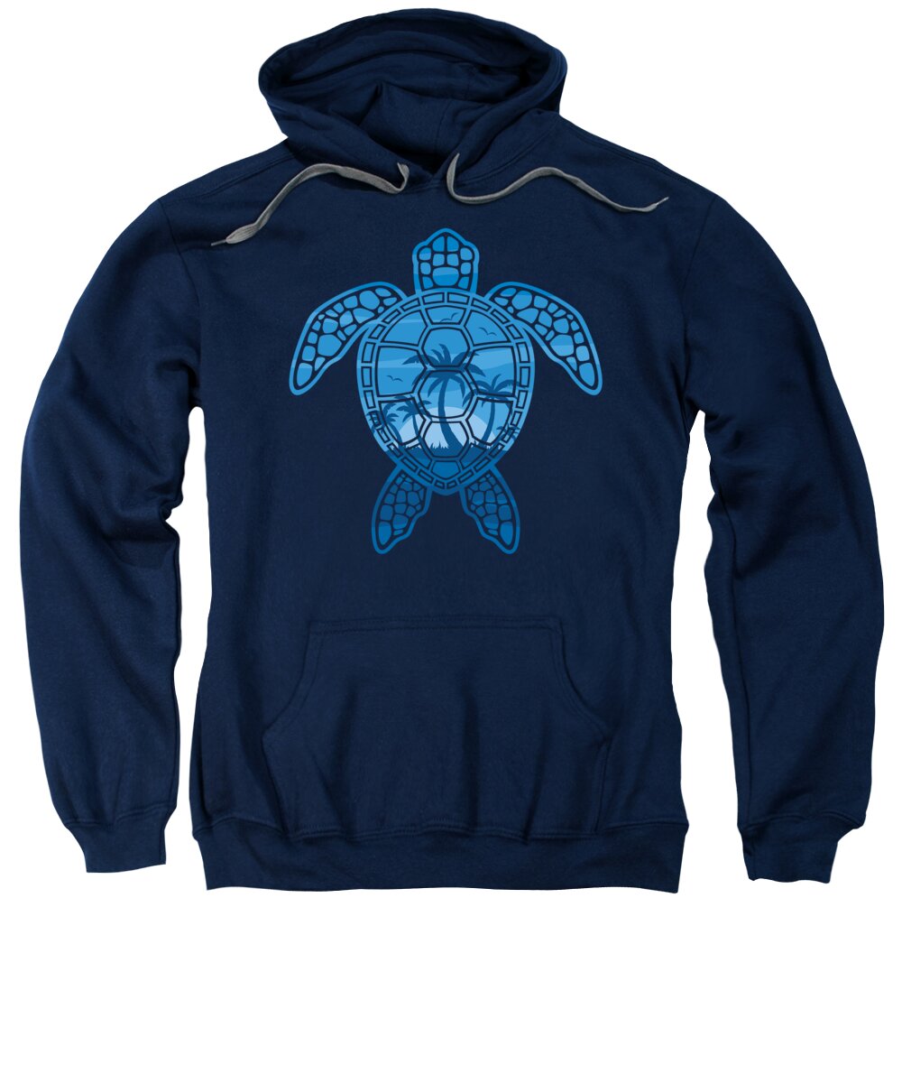 Blue Sweatshirt featuring the digital art Tropical Island Sea Turtle Design in Blue by John Schwegel