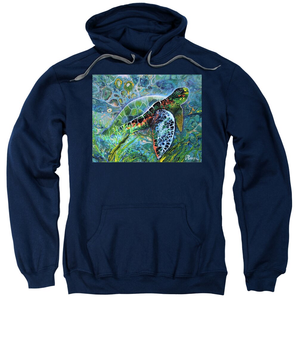 Turtle Wall Art Home Decor Ocean Water Blue Water Abstract Painting Pouring Art Acrylic Painting Gallery Painting On Canvas Art For Sale Sweatshirt featuring the painting Turtle by Tanya Harr
