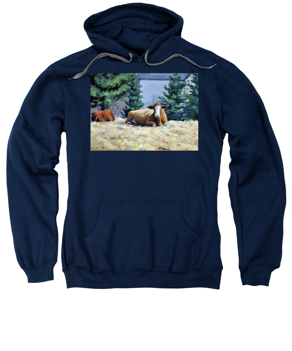 Cow Sweatshirt featuring the painting Two Scandia Cows by Rick Hansen