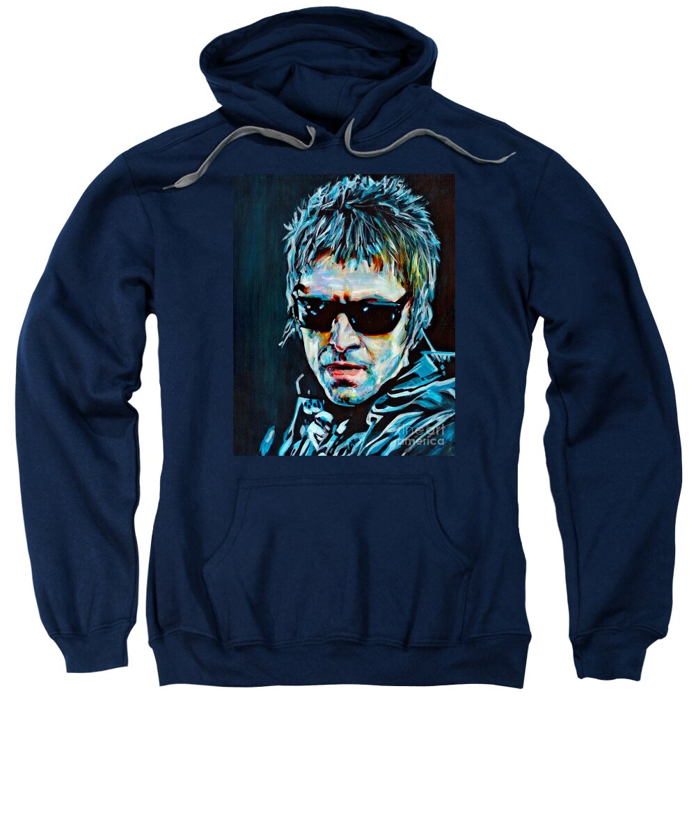 Liam Gallagher Sweatshirt featuring the painting Why Me Why Not. Liam Gallagher by Tanya Filichkin