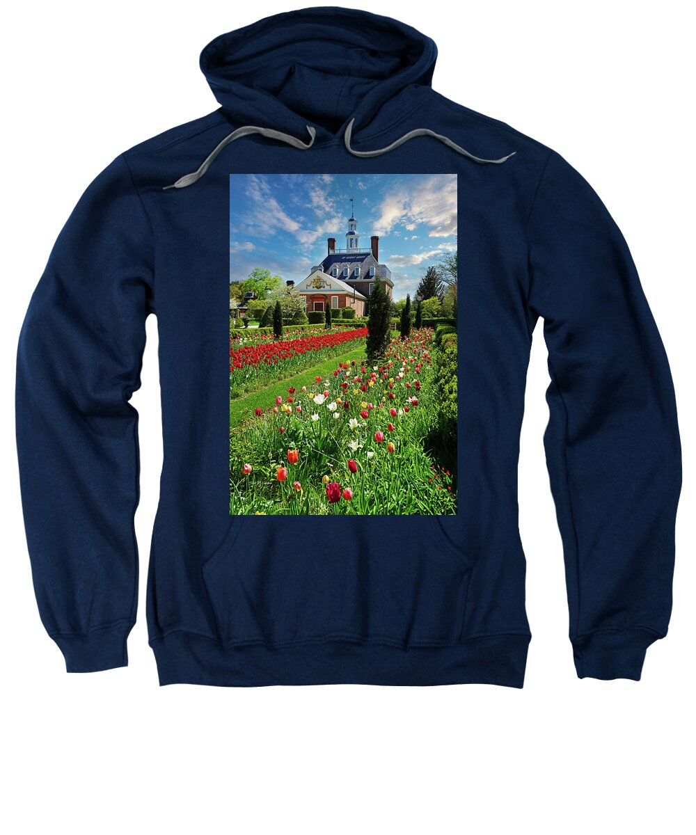 Williamsburg Sweatshirt featuring the photograph Williamsburg Tulips by Dale R Carlson
