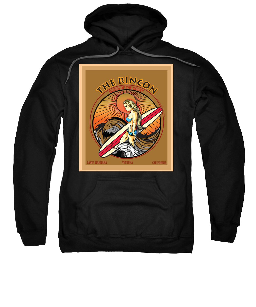 Surfing Sweatshirt featuring the digital art Surfing Rincon Ventura California Queen Of The Coast by Larry Butterworth