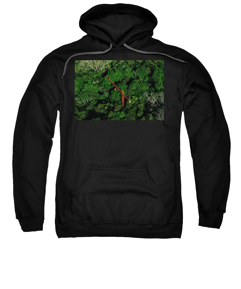 Feb0514 Sweatshirt featuring the photograph Rainforest Canopy Research Crane Stri #1 by Mark Moffett