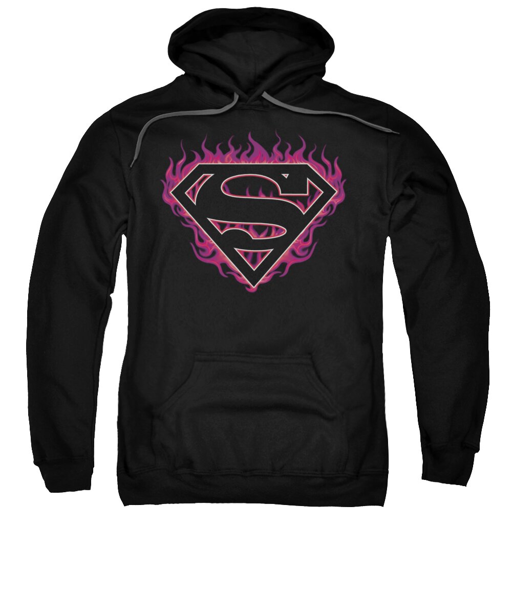 Superman Sweatshirt featuring the digital art Superman - Fuchsia Flames by Brand A