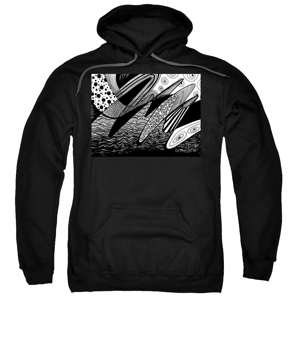 Black And White Sweatshirt featuring the drawing Waves #1 by Lynellen Nielsen