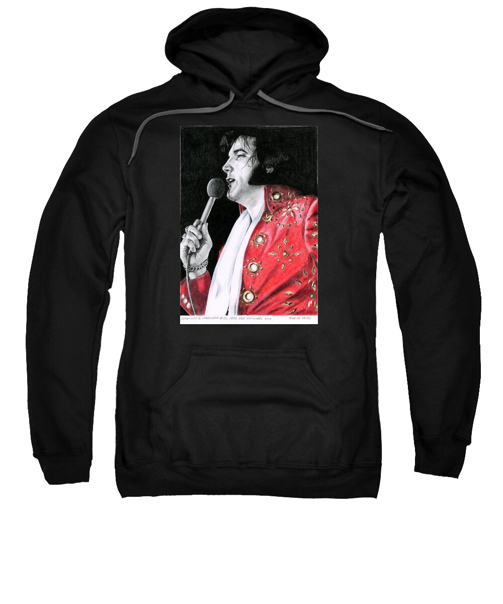 Elvis Sweatshirt featuring the drawing 1972 Red Pinwheel Suit by Rob De Vries