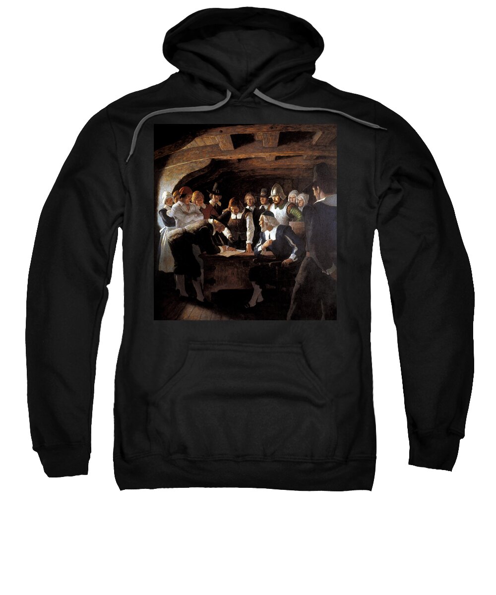 1620 Sweatshirt featuring the painting Mayflower Compact, 1620 by N C Wyeth