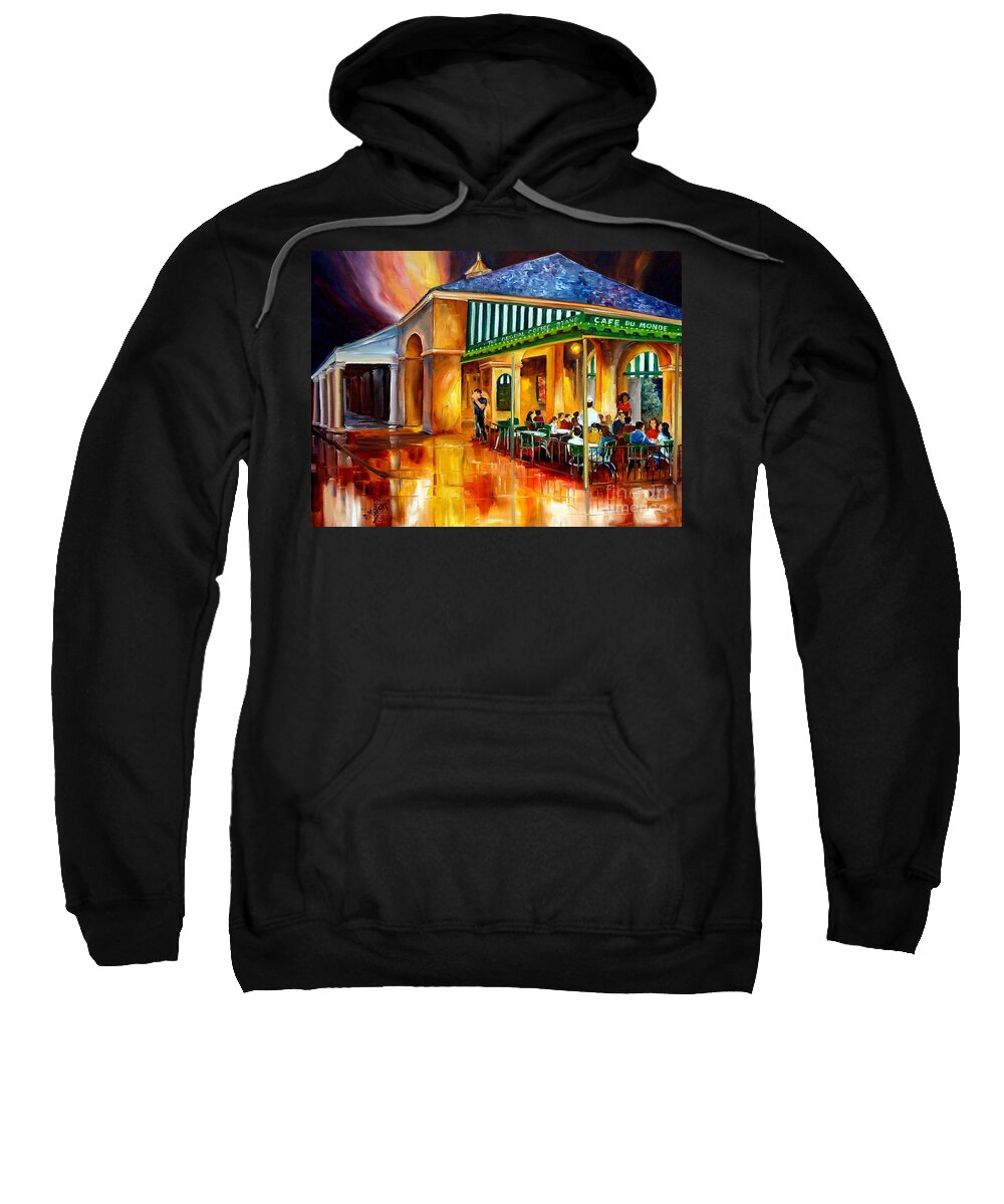 New Orleans Sweatshirt featuring the painting Midnight at the Cafe Du Monde #2 by Diane Millsap