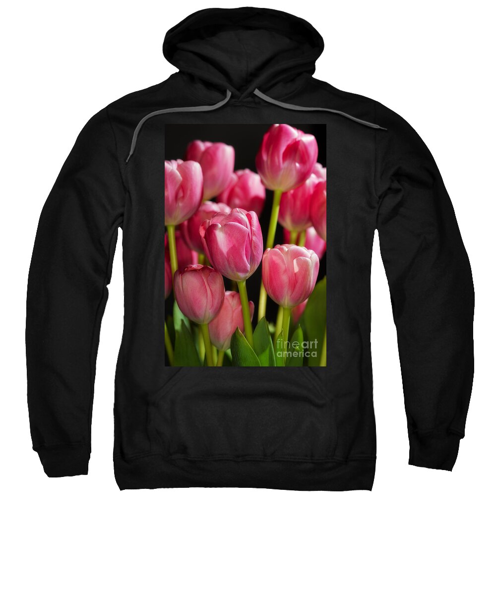 Close-up Sweatshirt featuring the photograph A bouquet of pink tulips by Nick Biemans