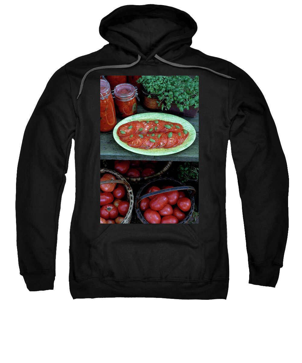 Food Sweatshirt featuring the photograph A Wine & Food Cover Of Tomatoes by Susan Wood