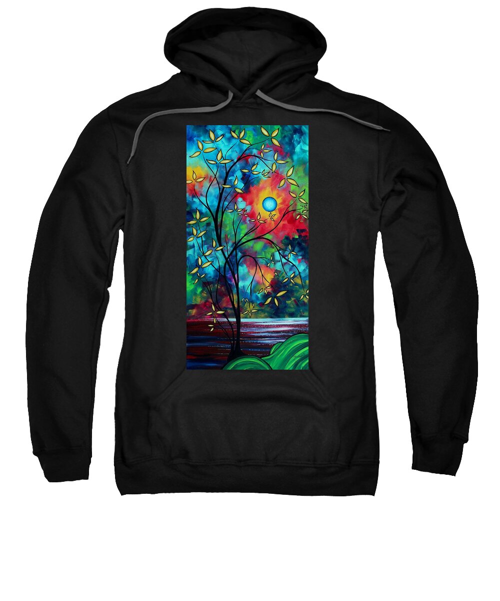 Art Sweatshirt featuring the painting Abstract Art Landscape Tree Blossoms Sea Painting UNDER THE LIGHT OF THE MOON II by MADART by Megan Aroon