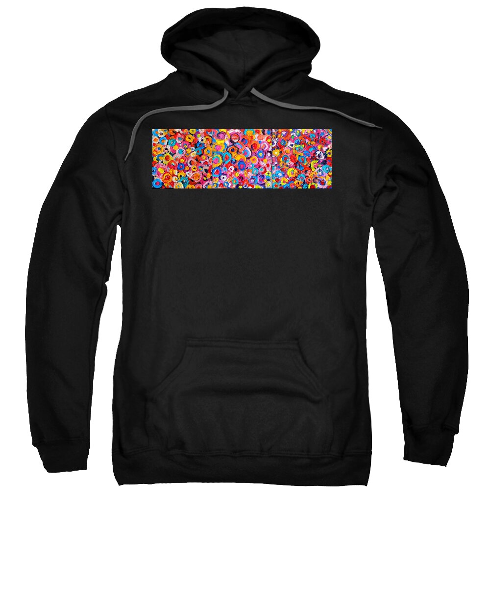 Abstract Sweatshirt featuring the painting Abstract Colorful Flowers Triptych by Ana Maria Edulescu