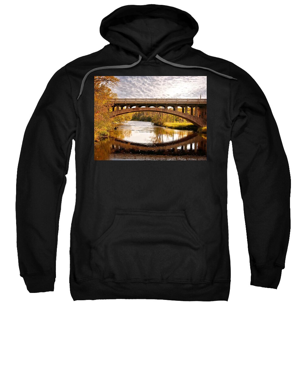 Autumn Bridge Sweatshirt featuring the photograph Autumn Bridge Landscape by Gwen Gibson