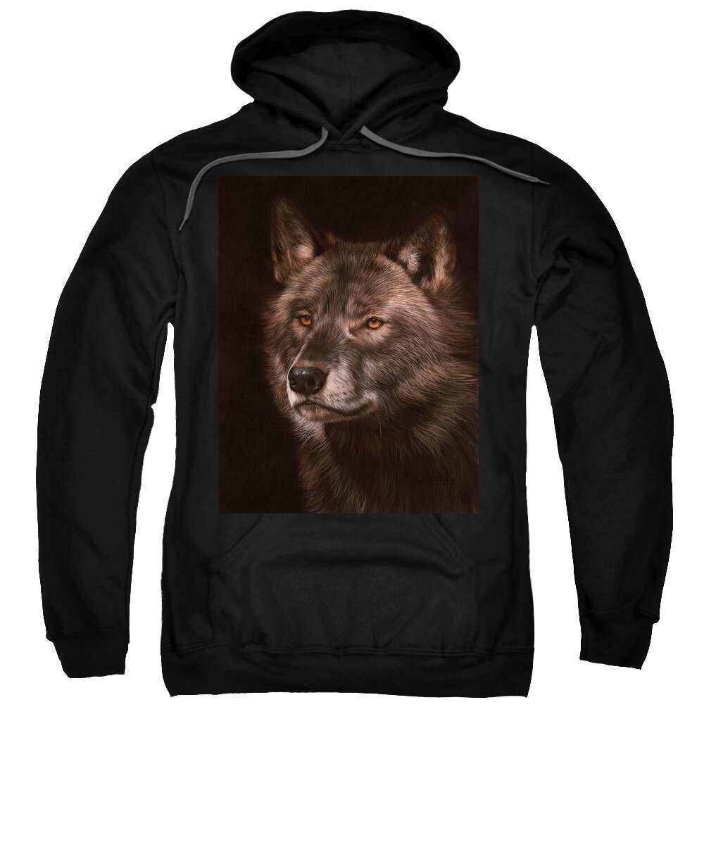 Wolf Sweatshirt featuring the painting Black Wolf by David Stribbling